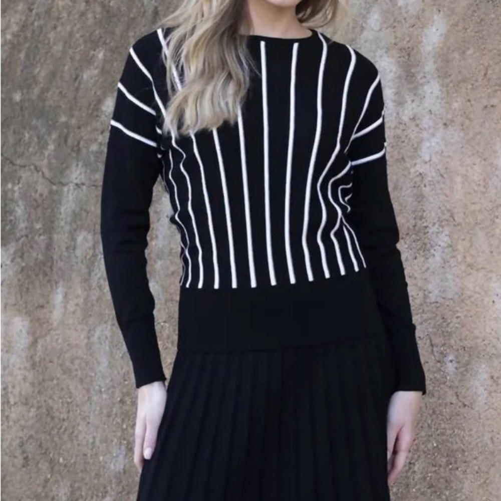 MARBLE Black and White Striped Top